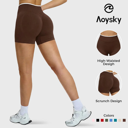 Aoysky Women's High-Waisted 4.1" Scrunch Butt Biker Shorts for Yoga, Gym, and Running